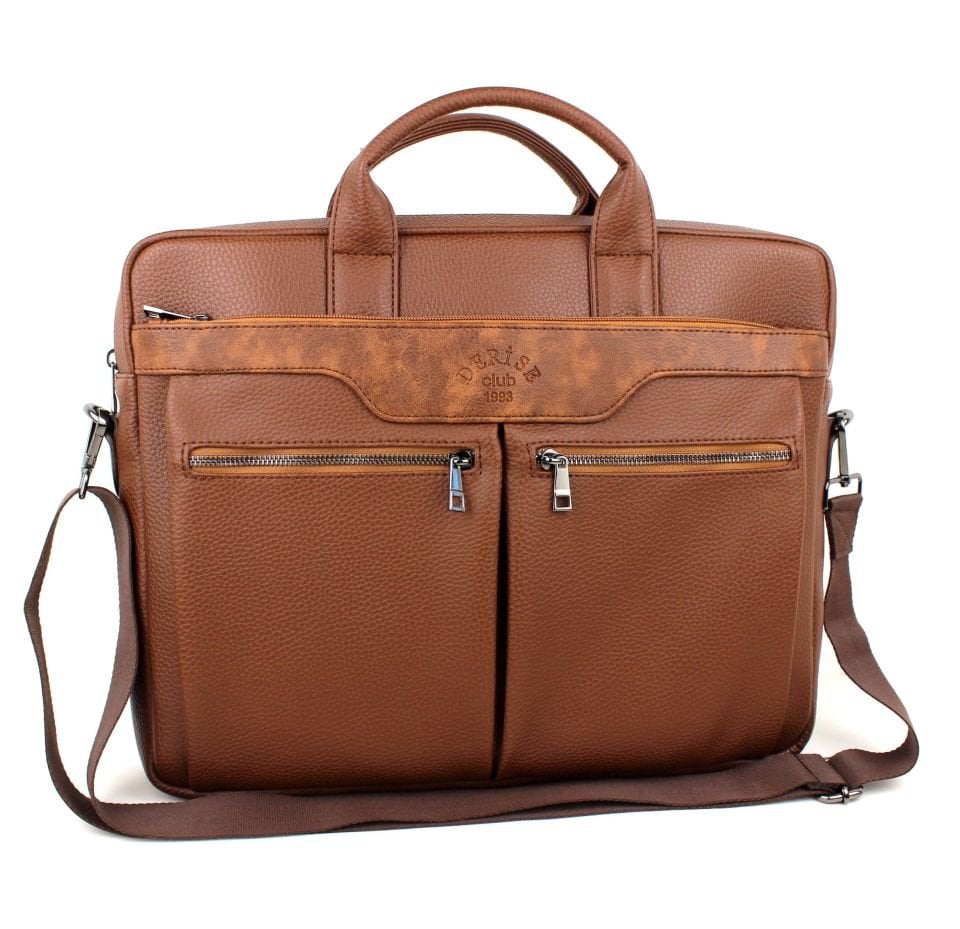 Unisex Taba Renk Çok Bölmeli Omuz Askılı 15.6 Inç Evrak Ve Laptop Çantası