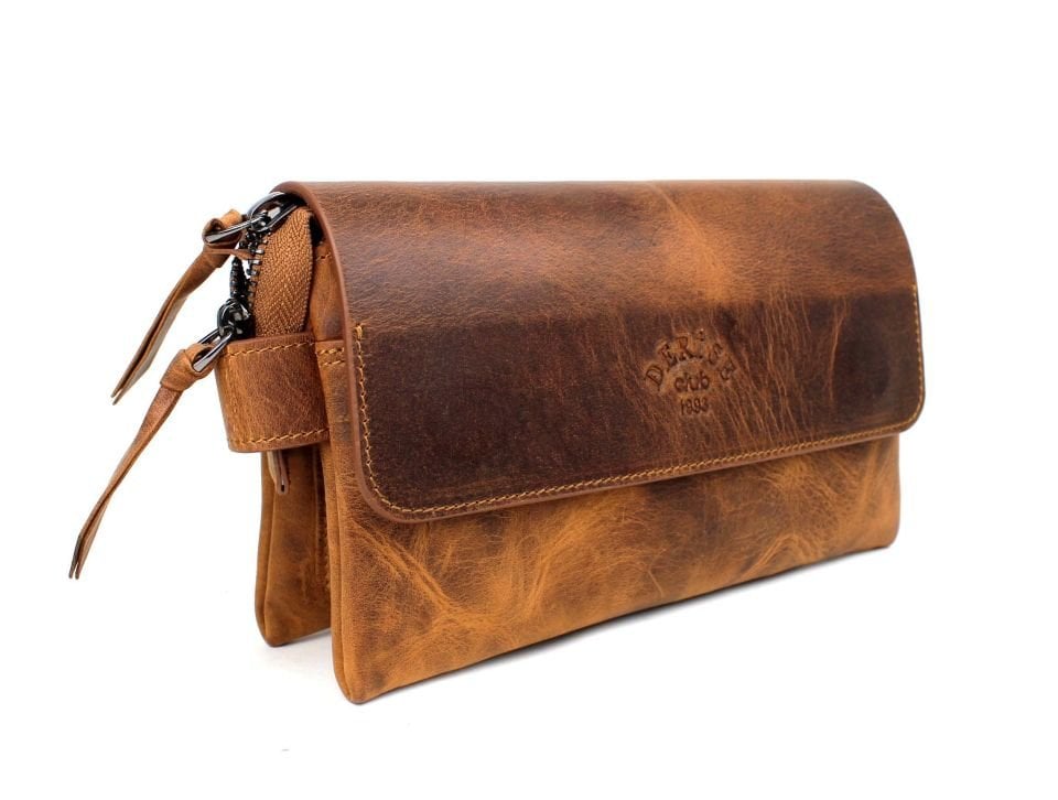 Unisex Lüks Kapaklı Hakiki Deri Portföy Clutch Çanta El Çantası