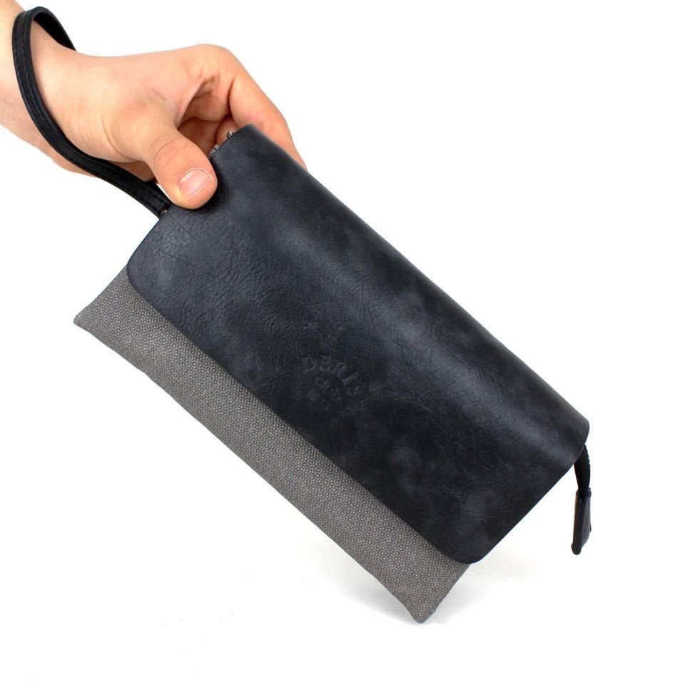 Unisex Gri Renk Lüks Kapaklı Bileklik Kemerli Portföy  Çanta El Çantası
